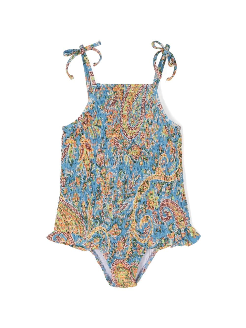 Shop Etro Paisley-print Shirred Swimsuit In Blue
