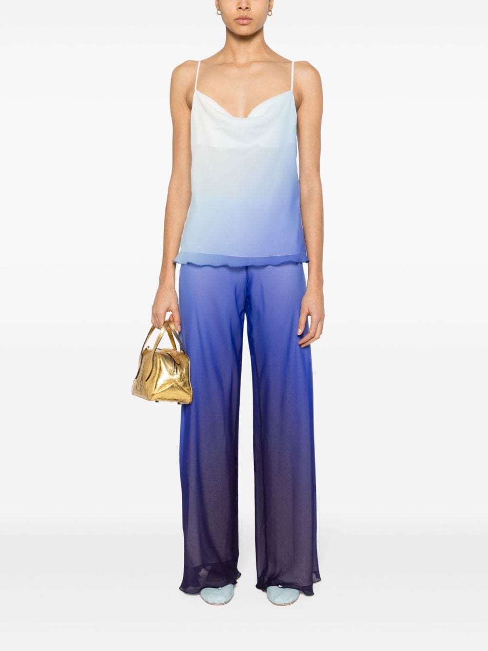 Shop Patrizia Pepe Ombré Flared Trousers In Blue