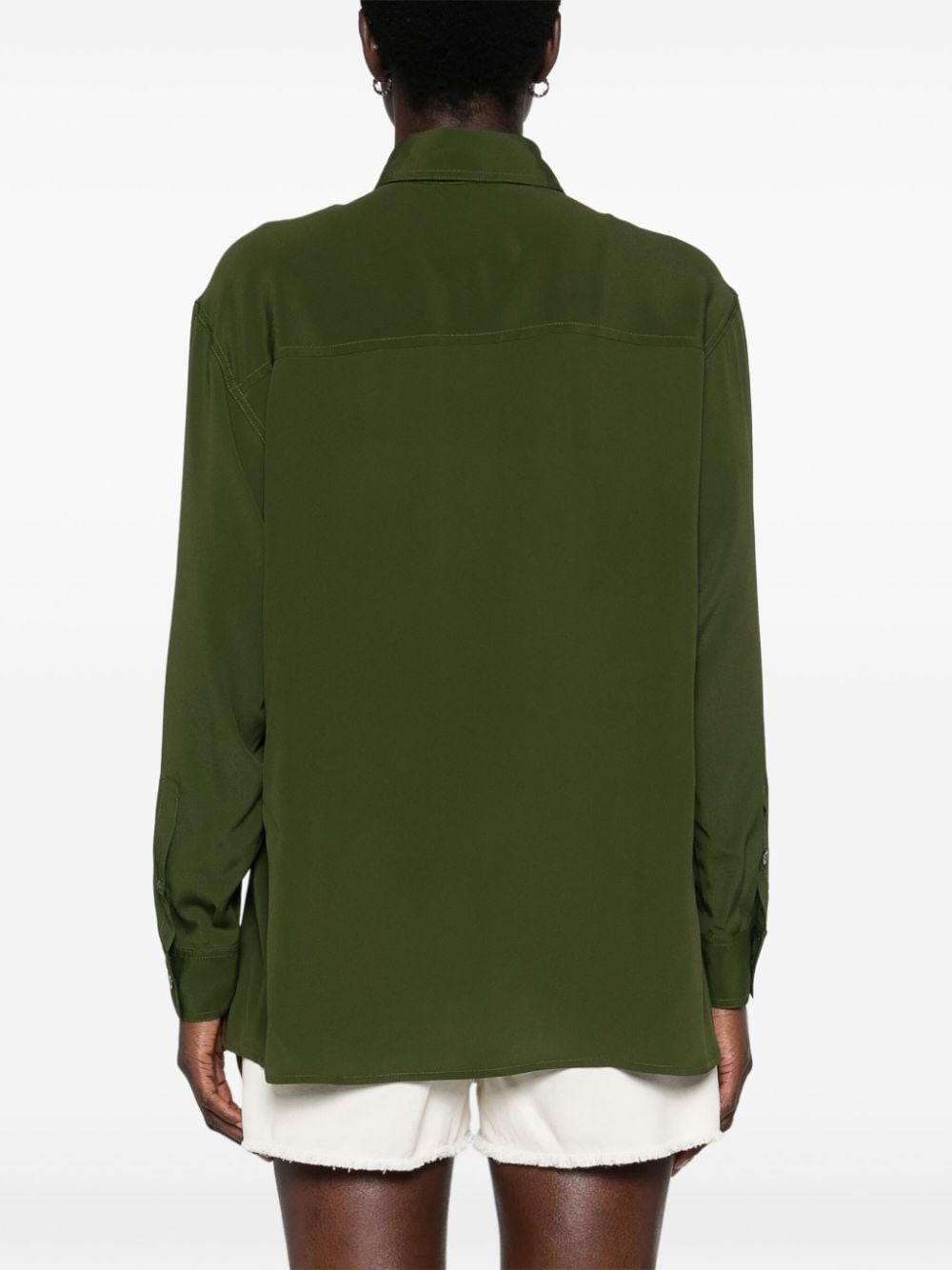 Shop Semicouture Classic-collar Crepe Shirt In Green