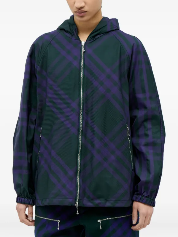 Burberry Hooded Plaid Jacket in Green