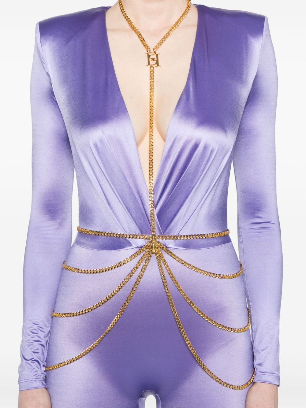 Shop Elisabetta Franchi Body-chain Jumpsuit In Purple
