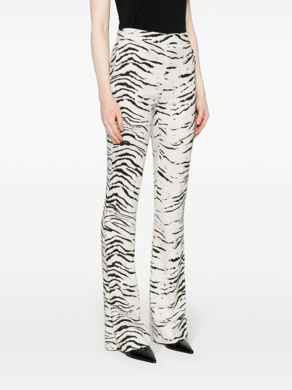 Shop Elisabetta Franchi Zebra-print Flared Trousers In Black