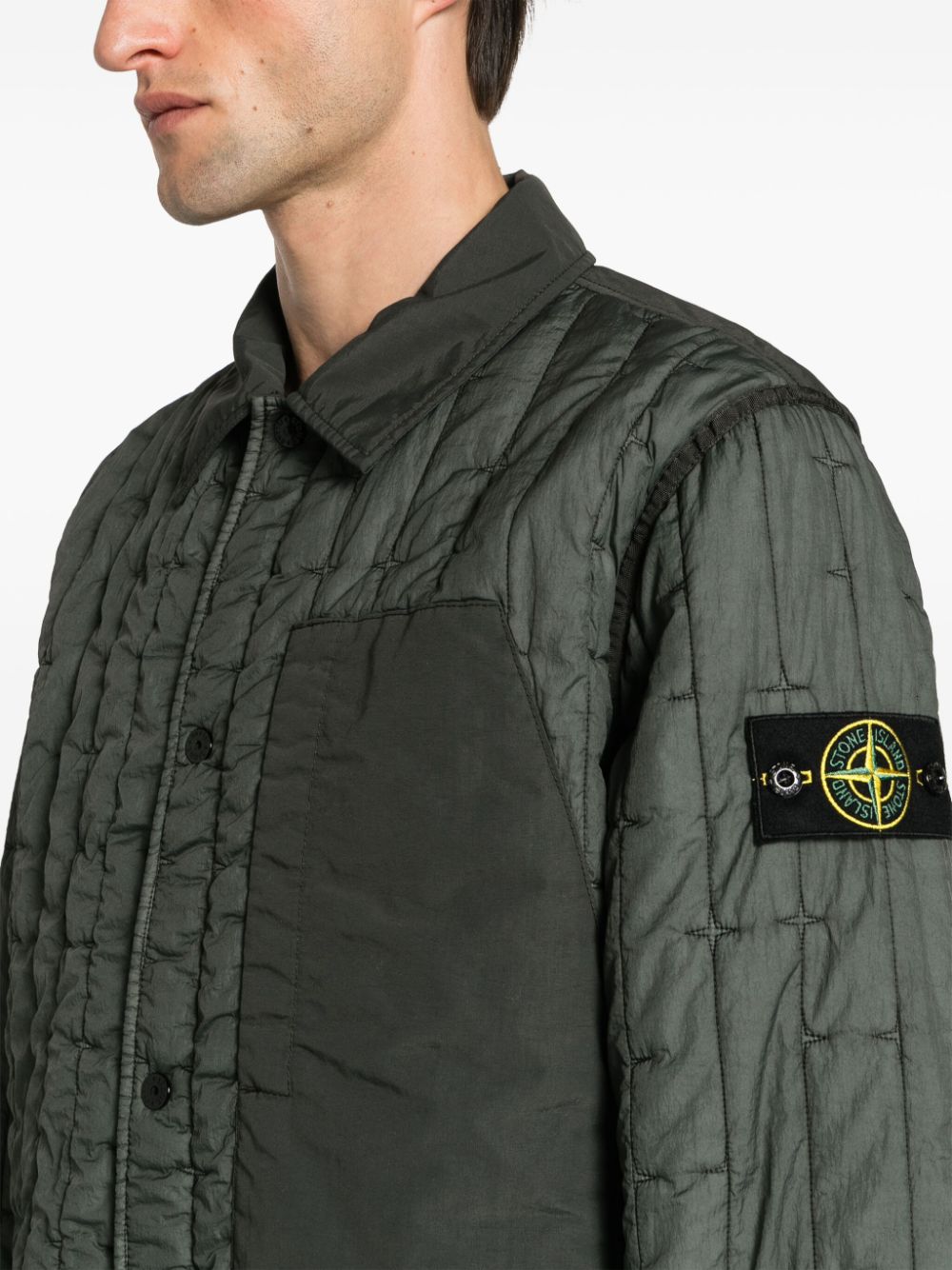 Shop Stone Island Press-stud Quilted Shirt Jacket In Green