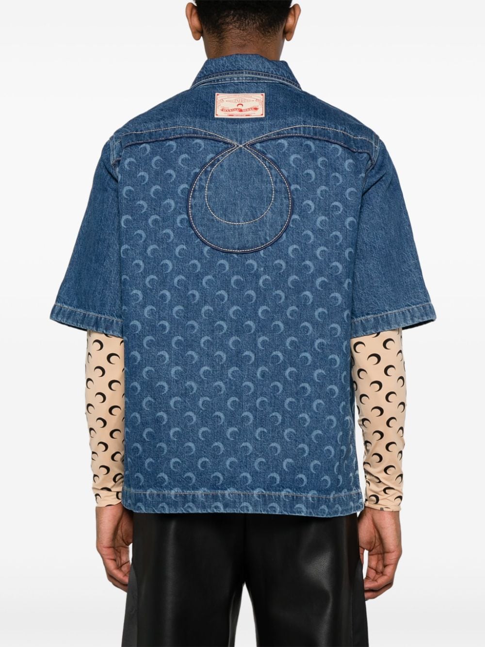 Shop Marine Serre Crescent Moon-print Denim Shirt In Blue