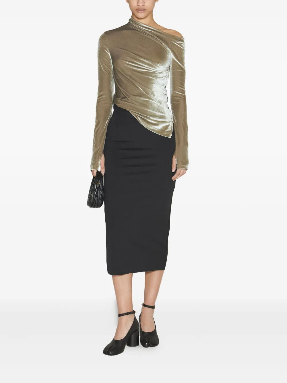 Helmut Lang draped velvet top Groen