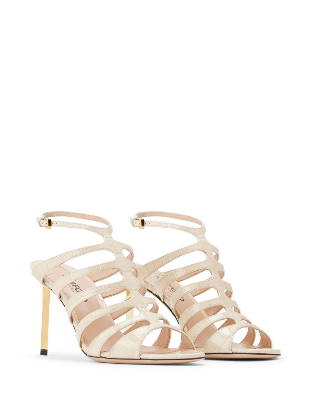 Shop Tom Ford 85mm Crocodile-embossed Leather Sandals In Neutrals
