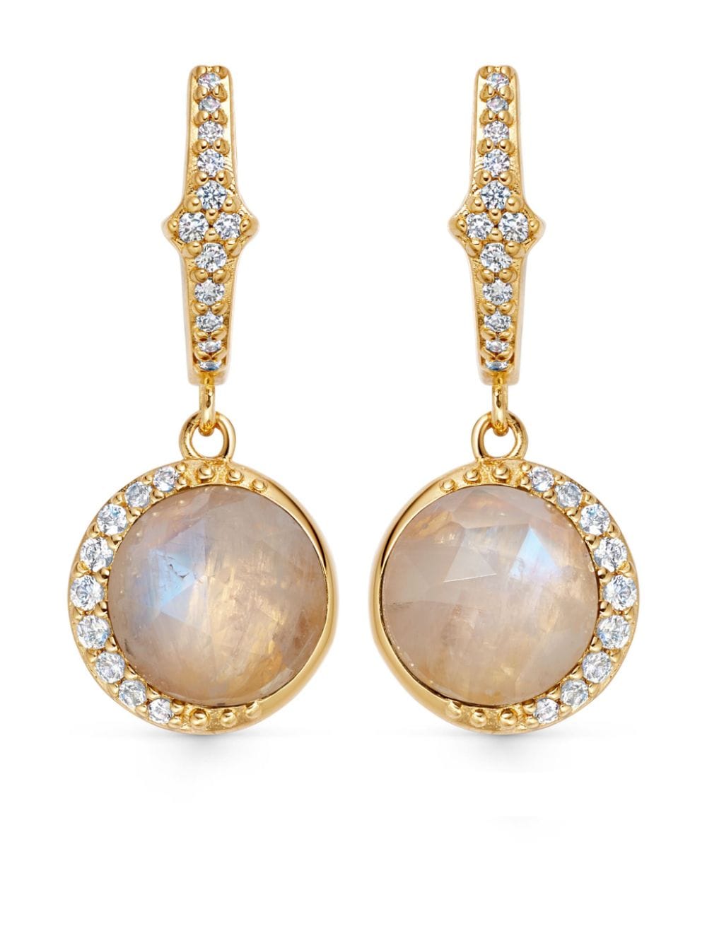 18kt recycled yellow gold Luna moonstone and sapphire drop earrings