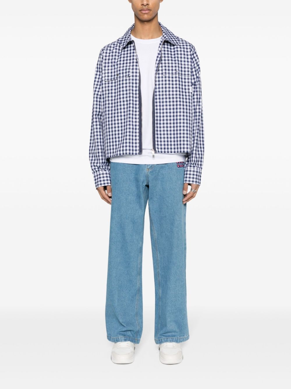 Shop Rassvet Gingham Cotton Zipped Shirt In Neutrals