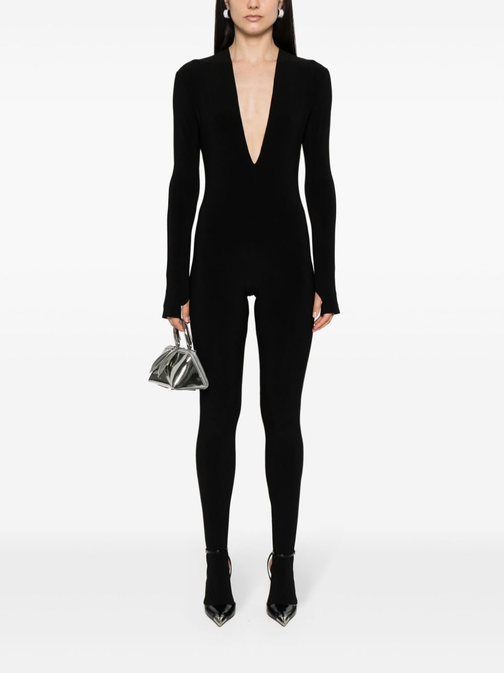 Shop Norma Kamali Plunging V-neck Jumpsuit In Black