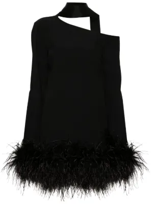 16Arlington feather-trim one-shoulder Dress | Black | FARFETCH UK