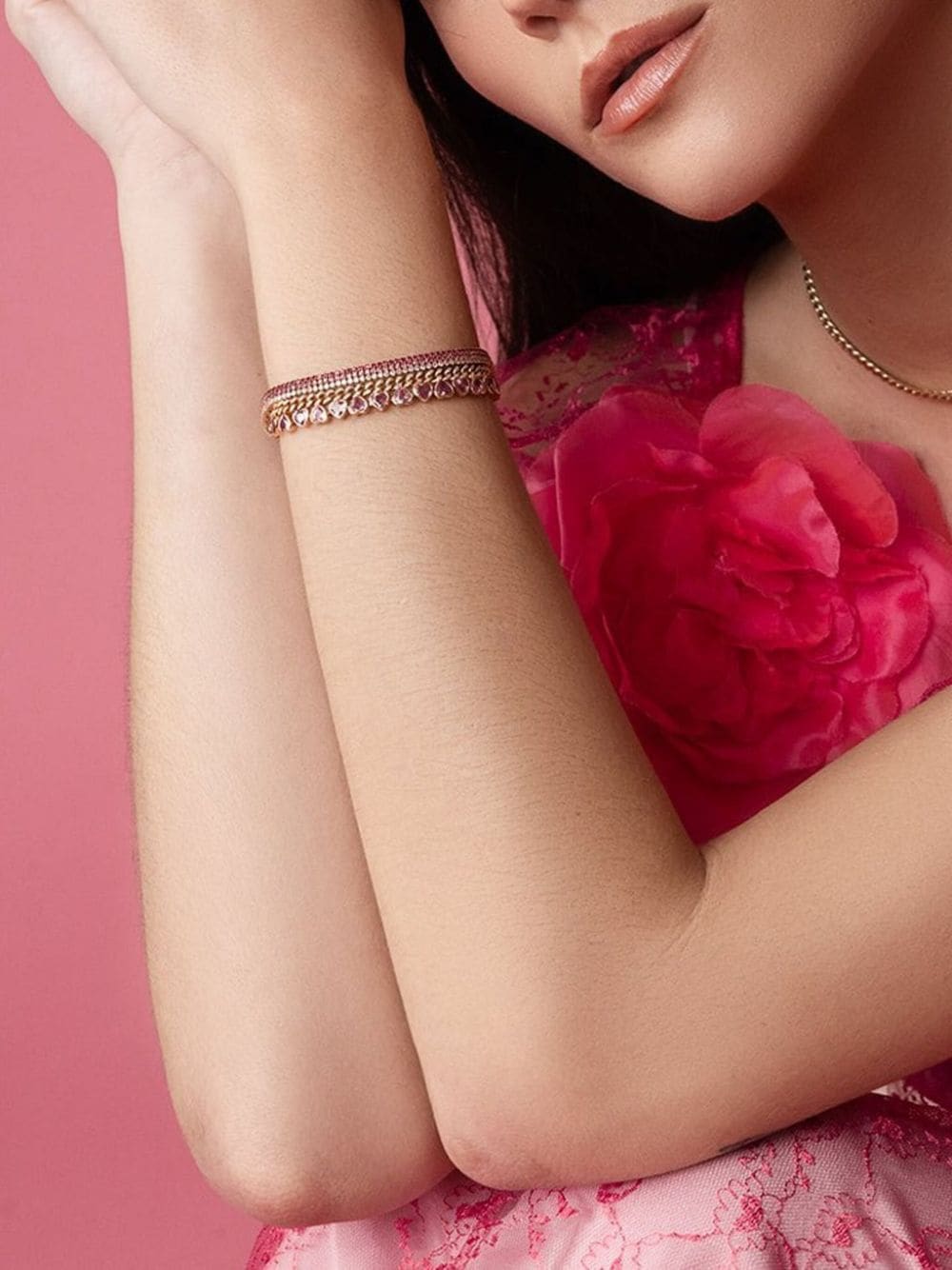 Shop Shay 18kt Rose Gold Heart Sapphire Bracelet In Pink
