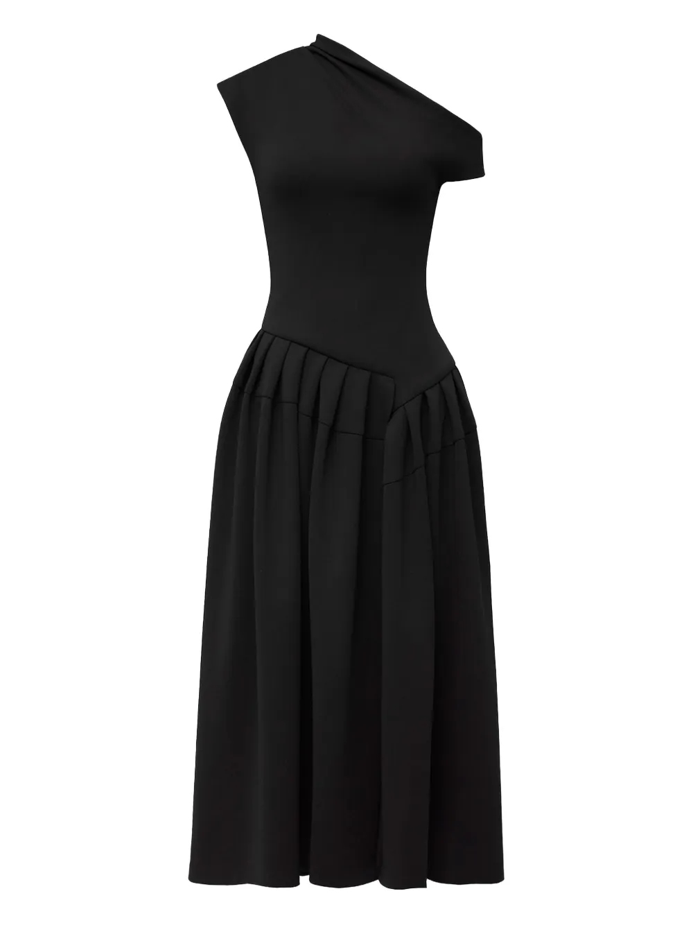 CHATS BY C.DAM one-shoulder pleated midi dress | Black | Image 1