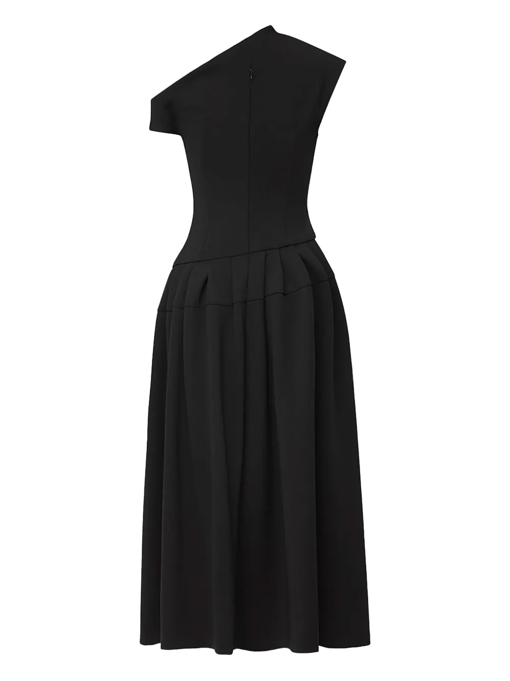 CHATS BY C.DAM one-shoulder pleated midi dress Zwart
