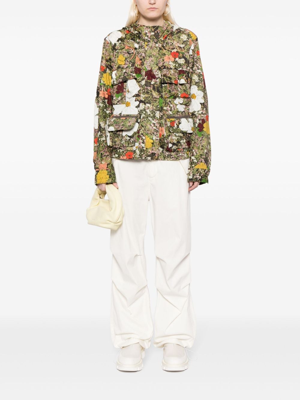 Shop Jnby Floral-print Hooded Jacket In Neutrals