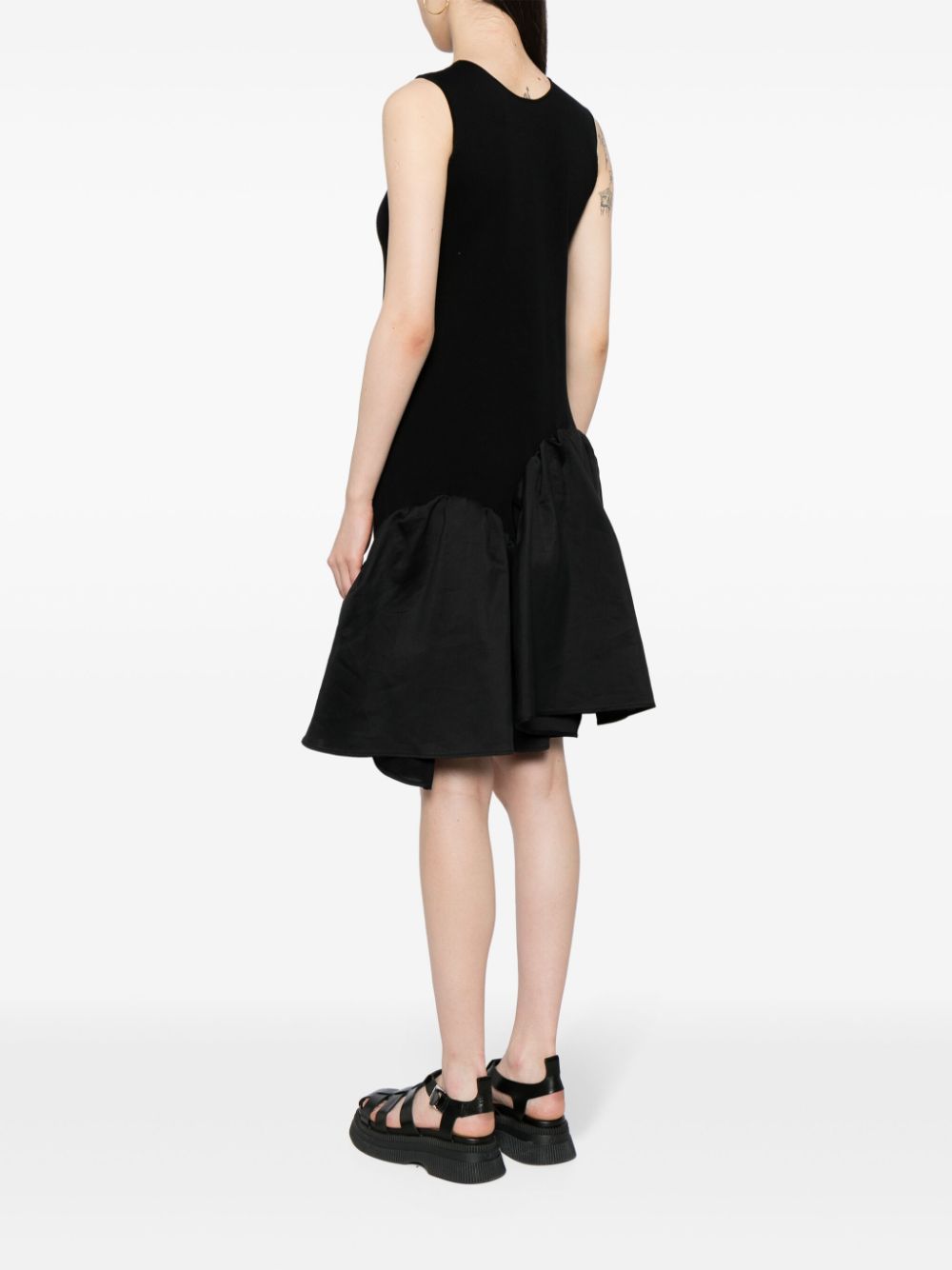 Shop Jnby Asymmetric Patchwork Cotton Midi Dress In Black