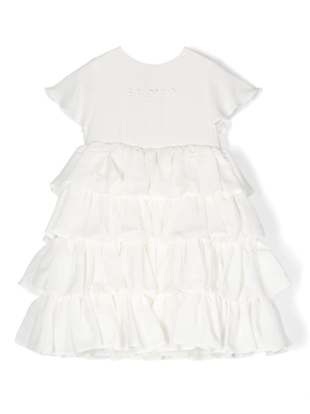 Balmain Kids' Logo-embroidered Ruffled Dress Set In White
