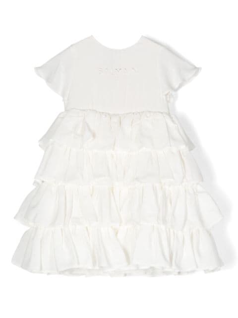 logo-embroidered ruffled dress set