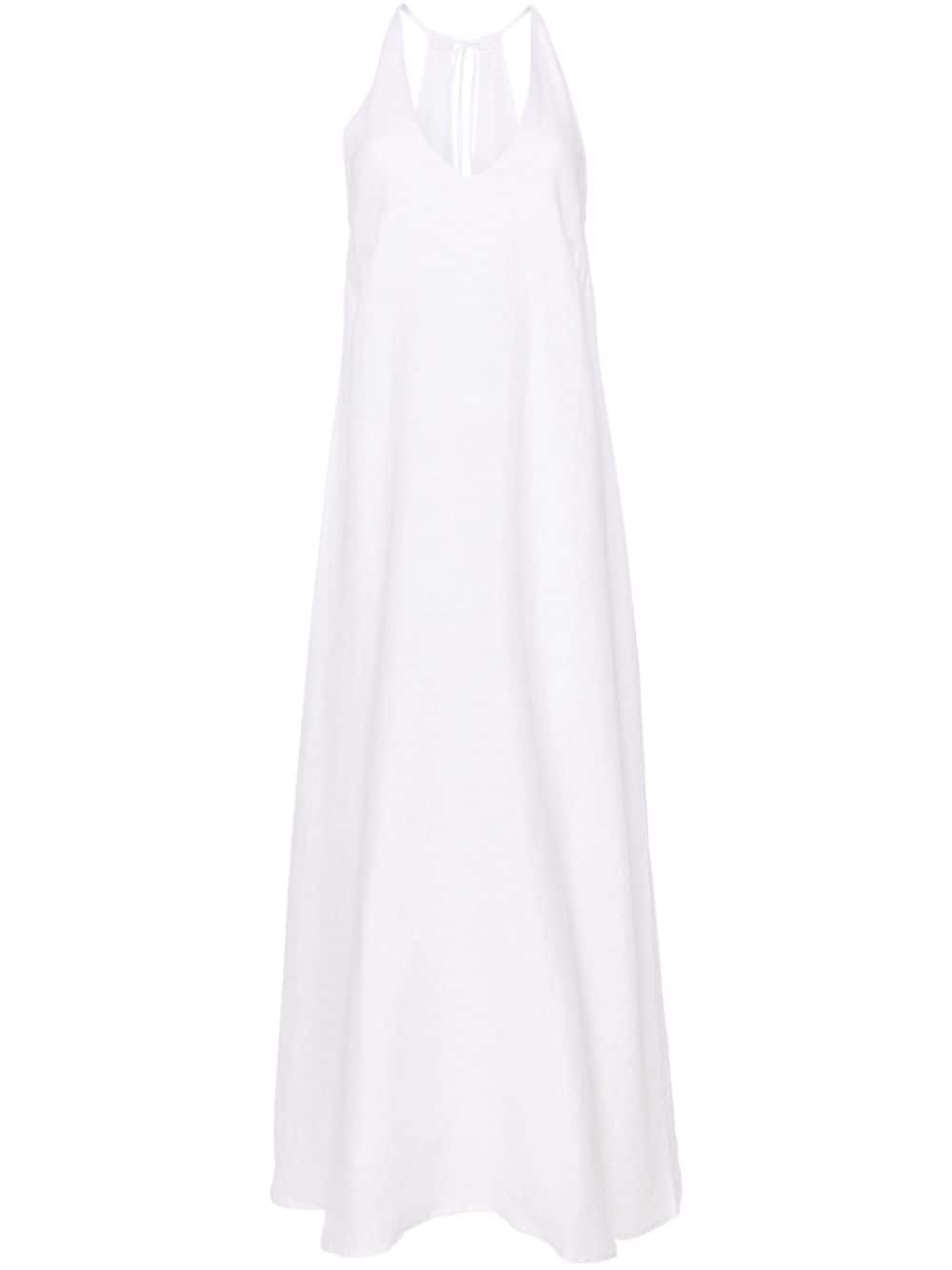 120% Lino Halterneck Lurex-detailed Maxi Dress In White