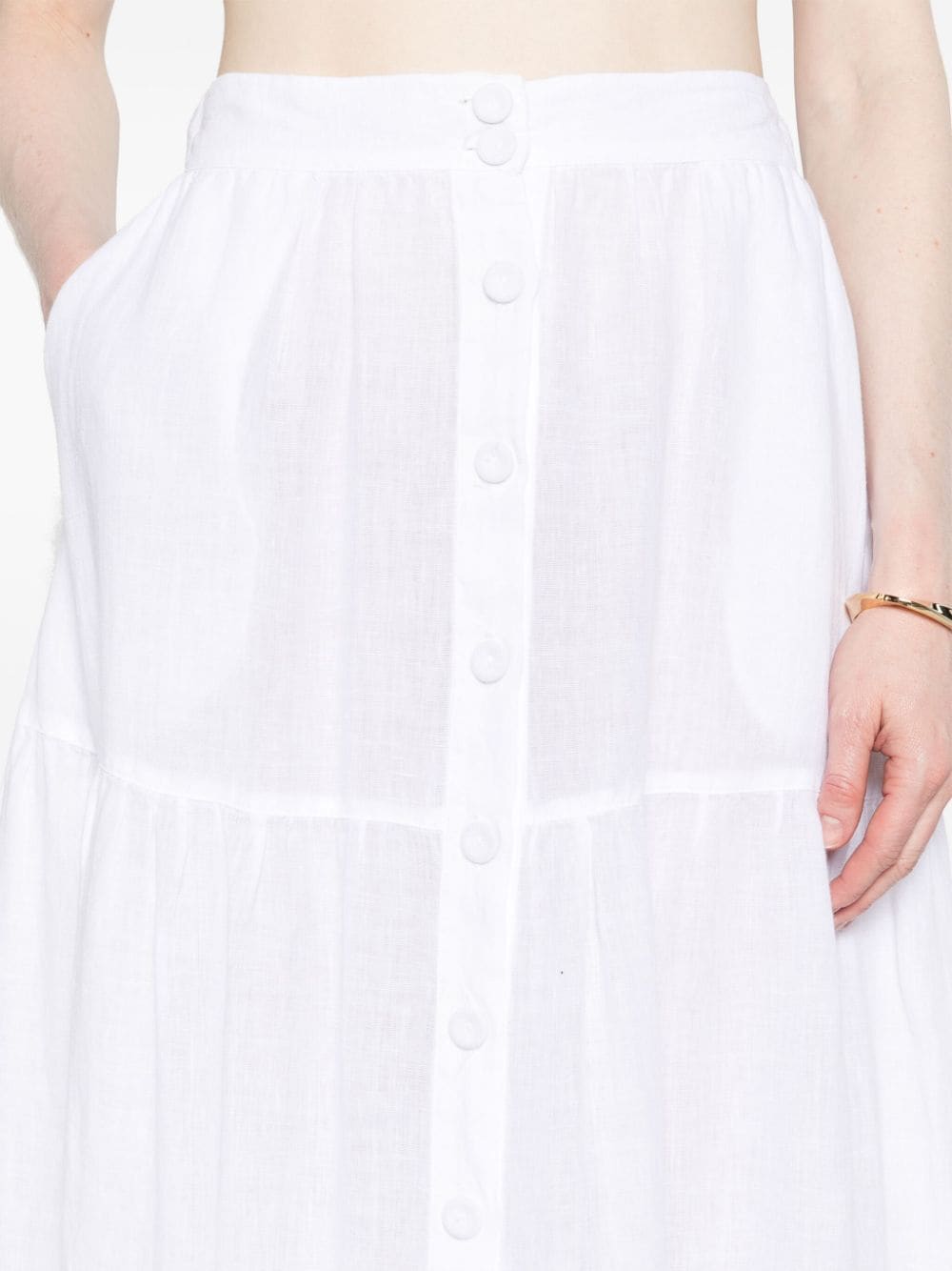 Shop 120% Lino Tiered Linen Midi Skirt In White