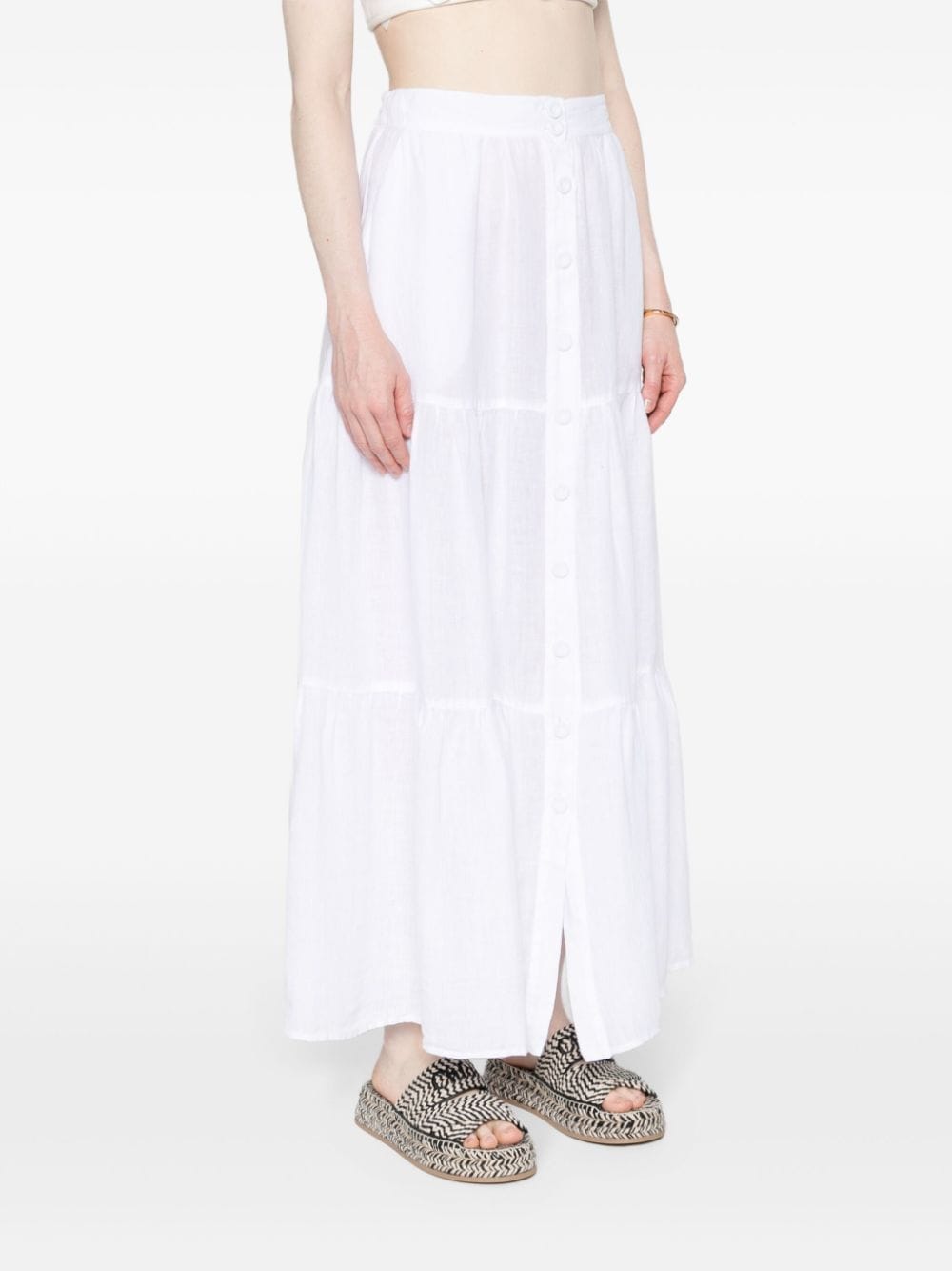 Shop 120% Lino Tiered Linen Midi Skirt In White