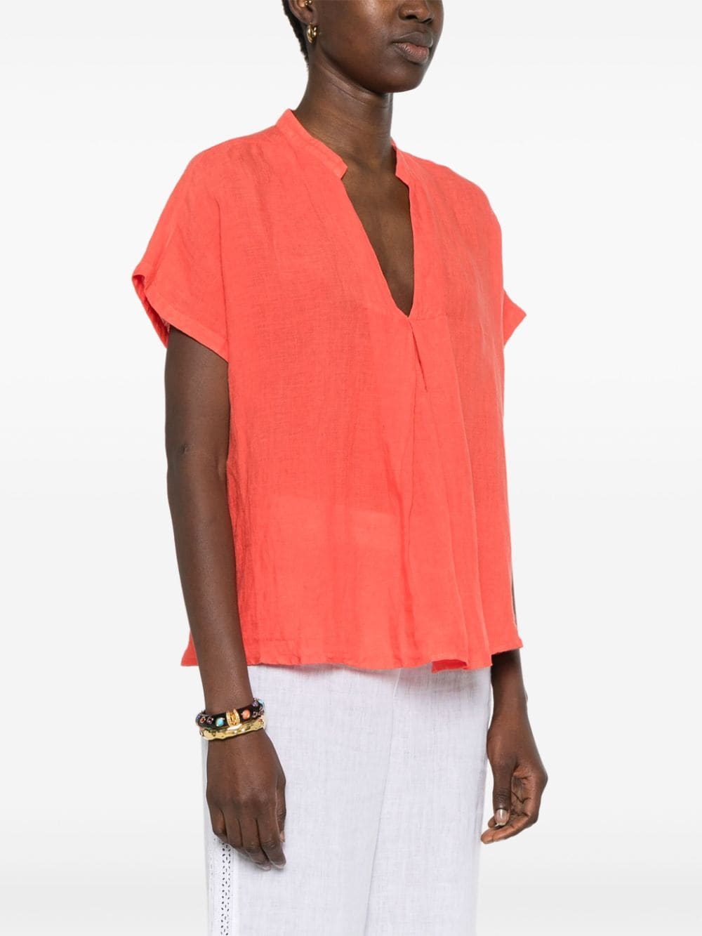 Shop 120% Lino Inverted-pleat Linen Blouse In Red