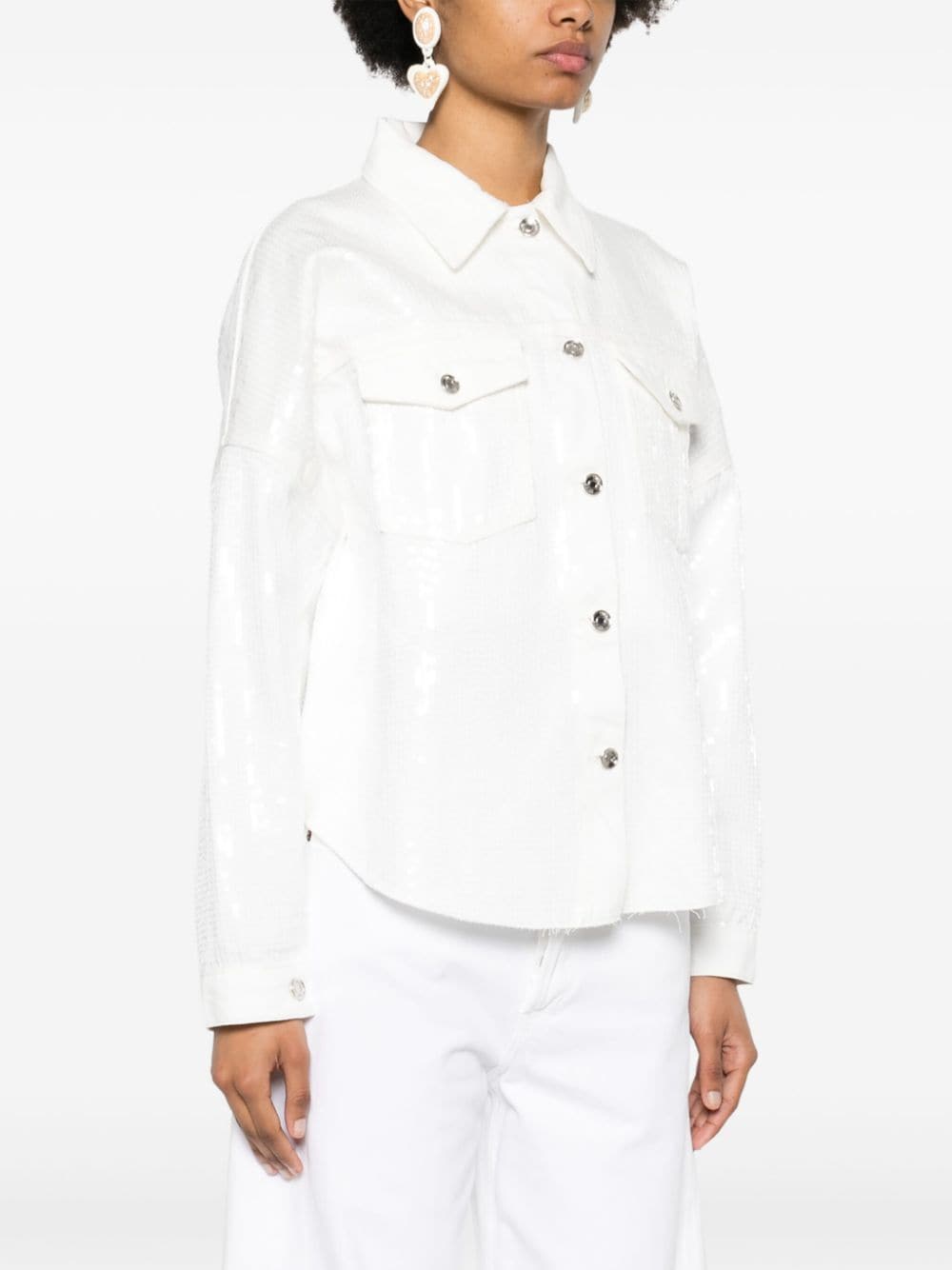 Shop Liu •jo Sequin-embellished Denim Jacket In 白色