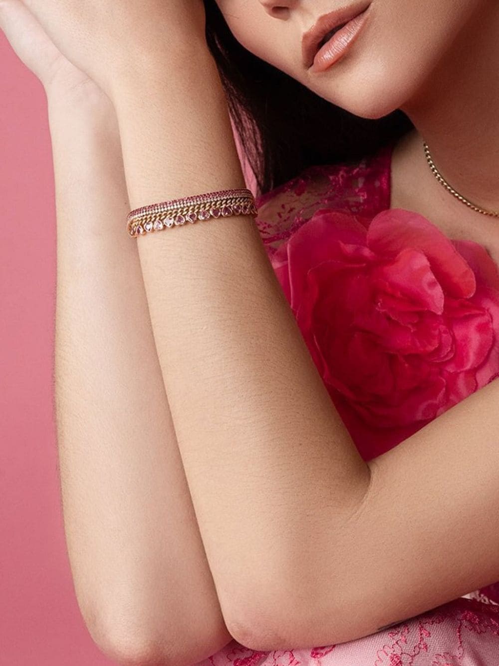 SHAY 18kt roségouden Baby schakelarmband met diamant - Roze