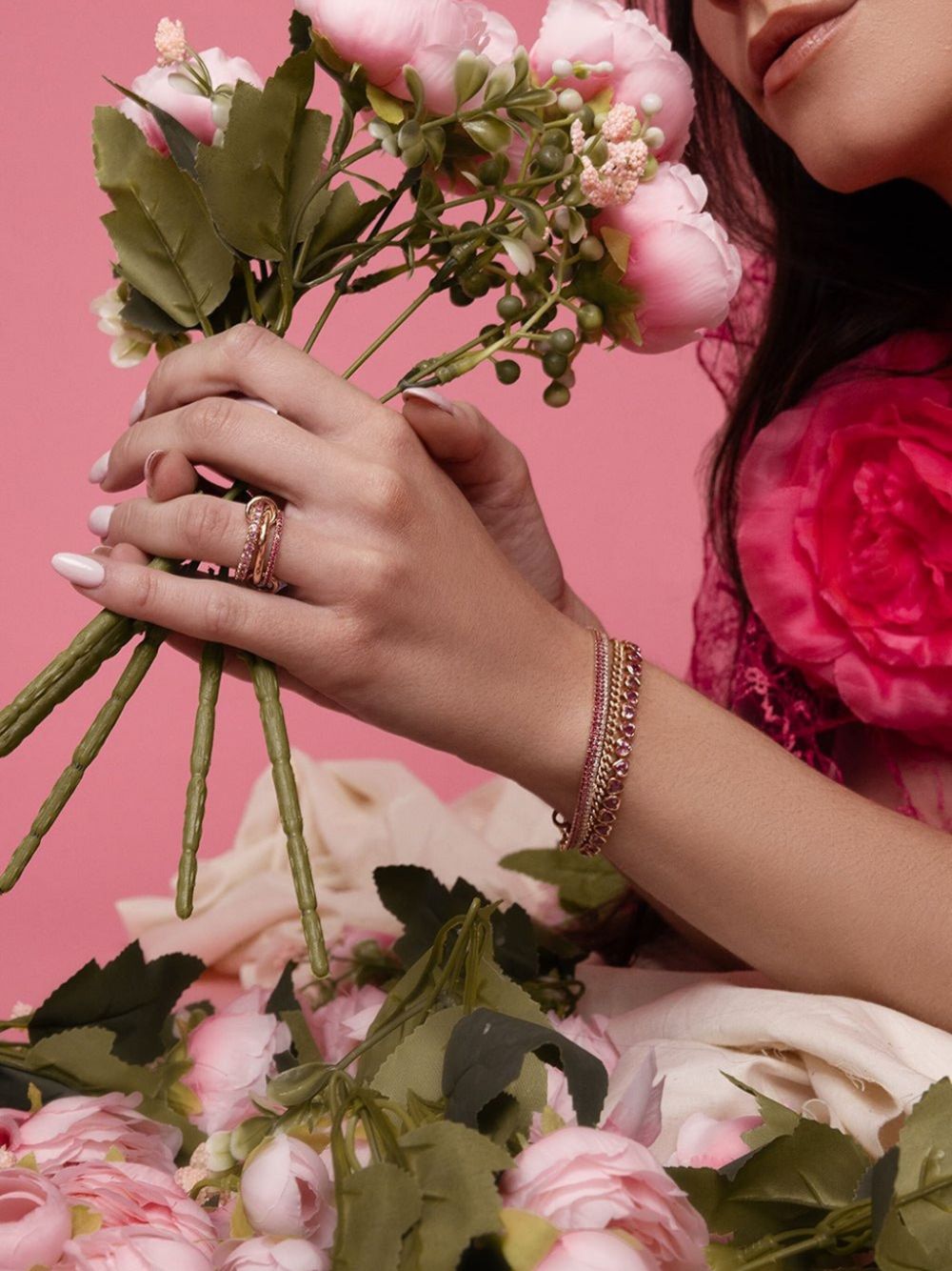 Shop Shay 18kt Rose Gold Triple Stack Multi-stone Bracelet In Pink