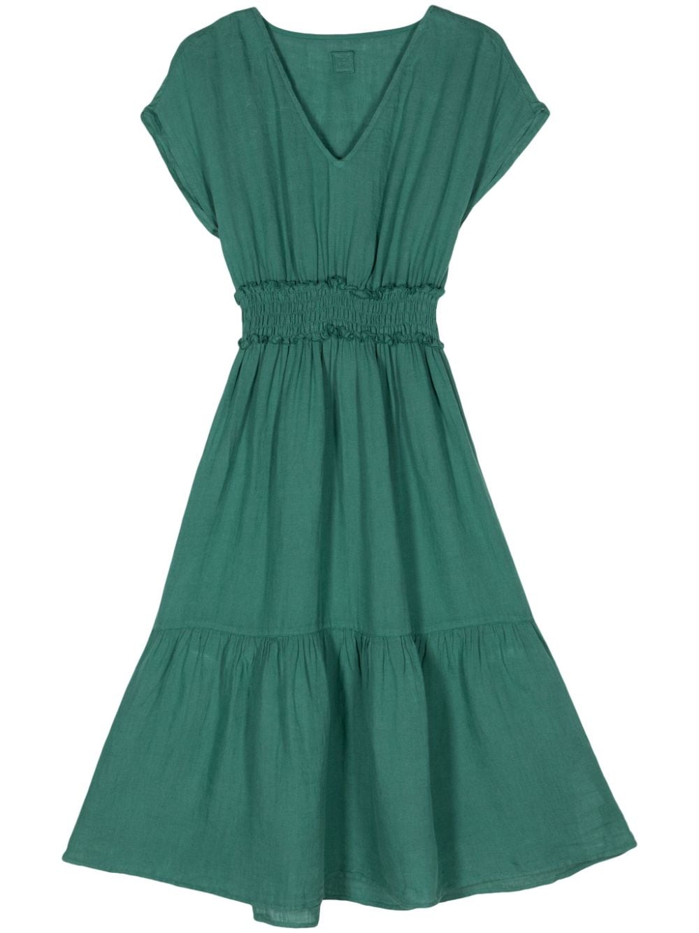 120% Lino Flared Linen Midi Dress In Green