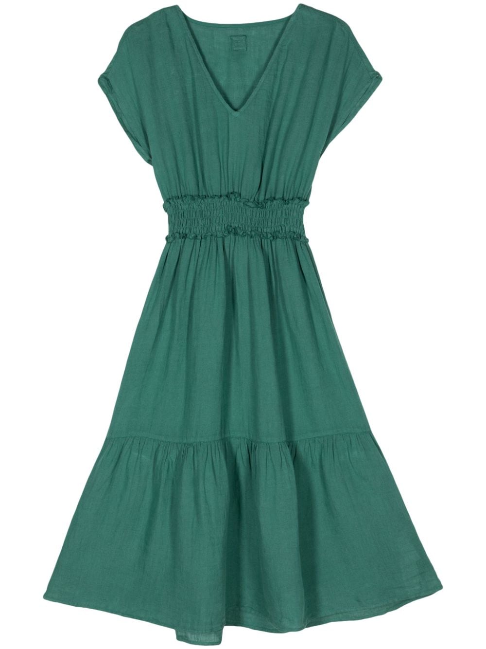 120% Lino flared linen midi dress Groen