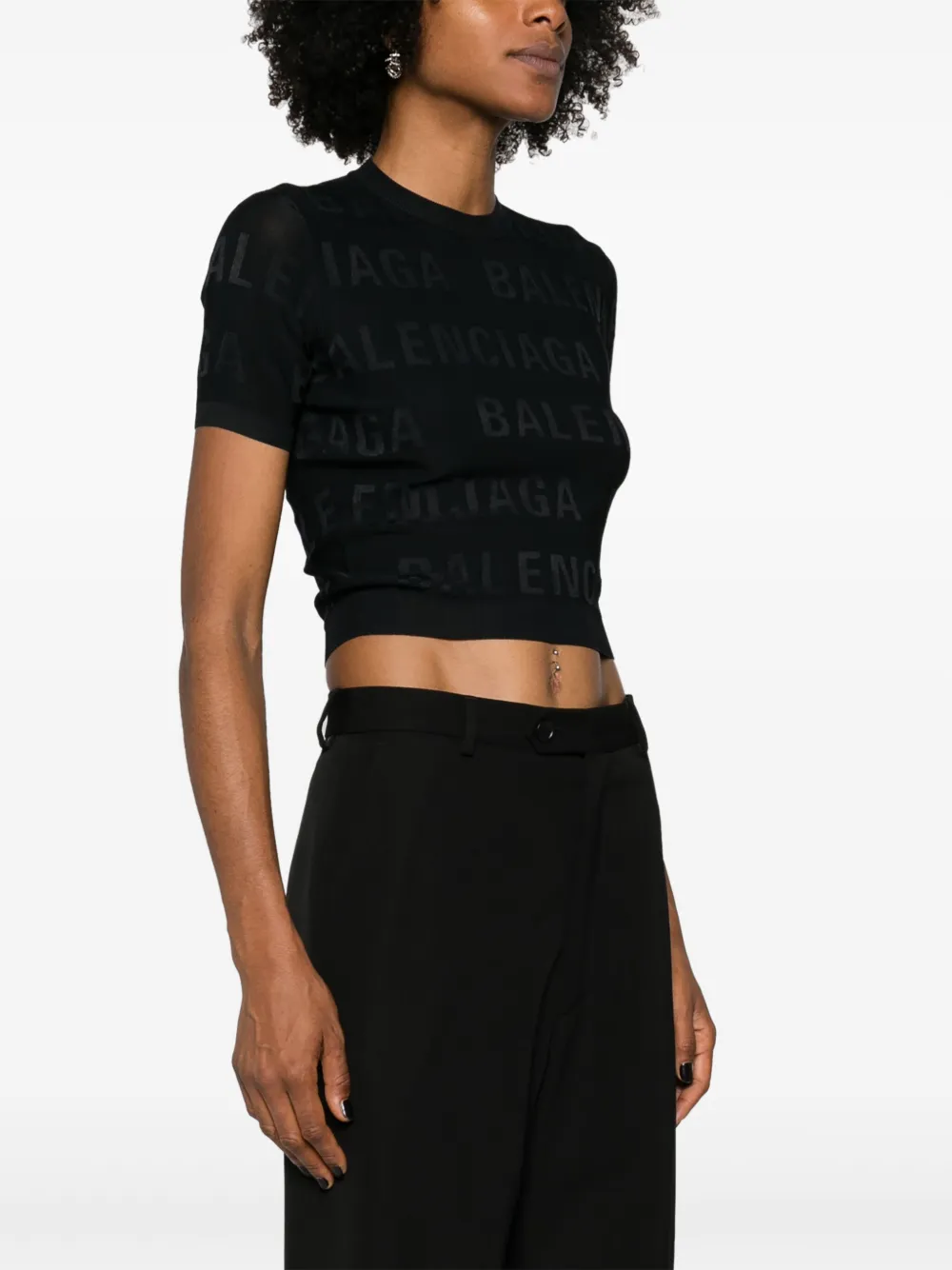 Balenciaga Cropped top met logo jacquard Zwart