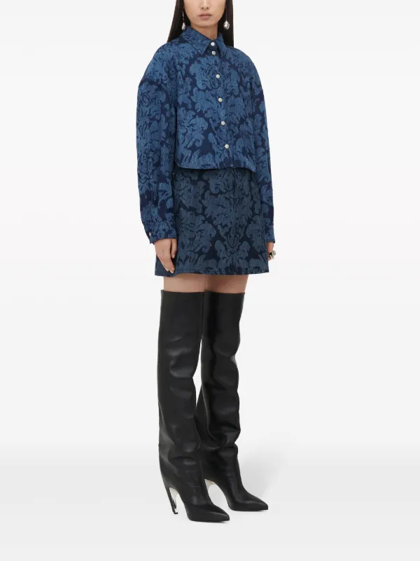 Alexander McQueen Damask-jacquard Denim Miniskirt - Farfetch