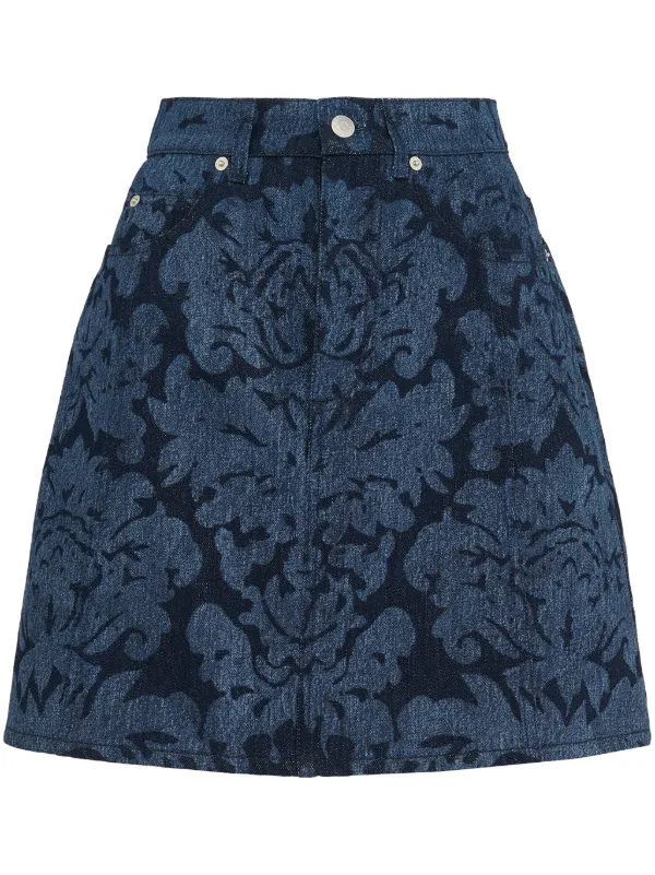 Alexander McQueen Damask-jacquard Denim Miniskirt - Farfetch