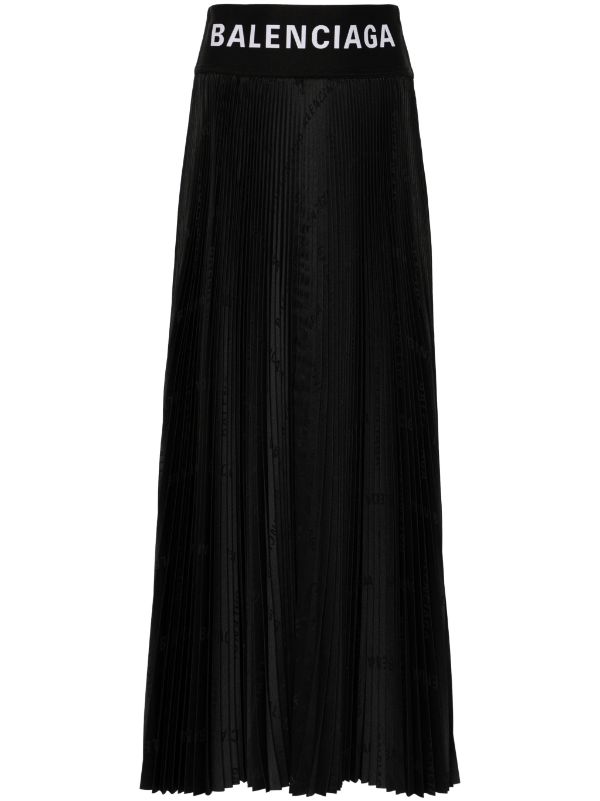 Balenciaga logo-waistband Pleated Midi Skirt | Black | FARFETCH PT