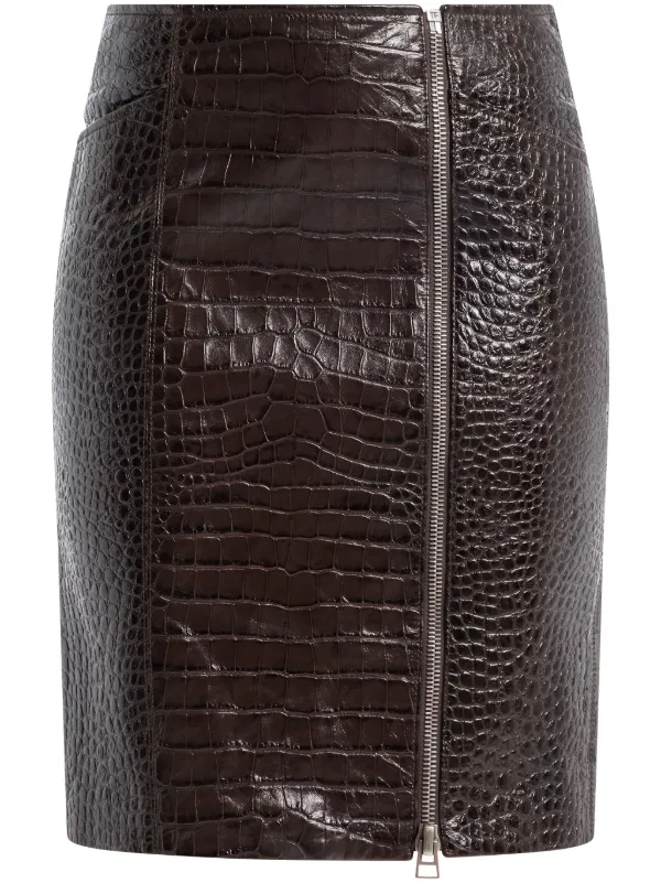 【関税込み】TOM FORD シルバー クロコ型押し ミニスカート TOM FORD クロコパターン ミニスカート | ブラウン | FARFETCH JP