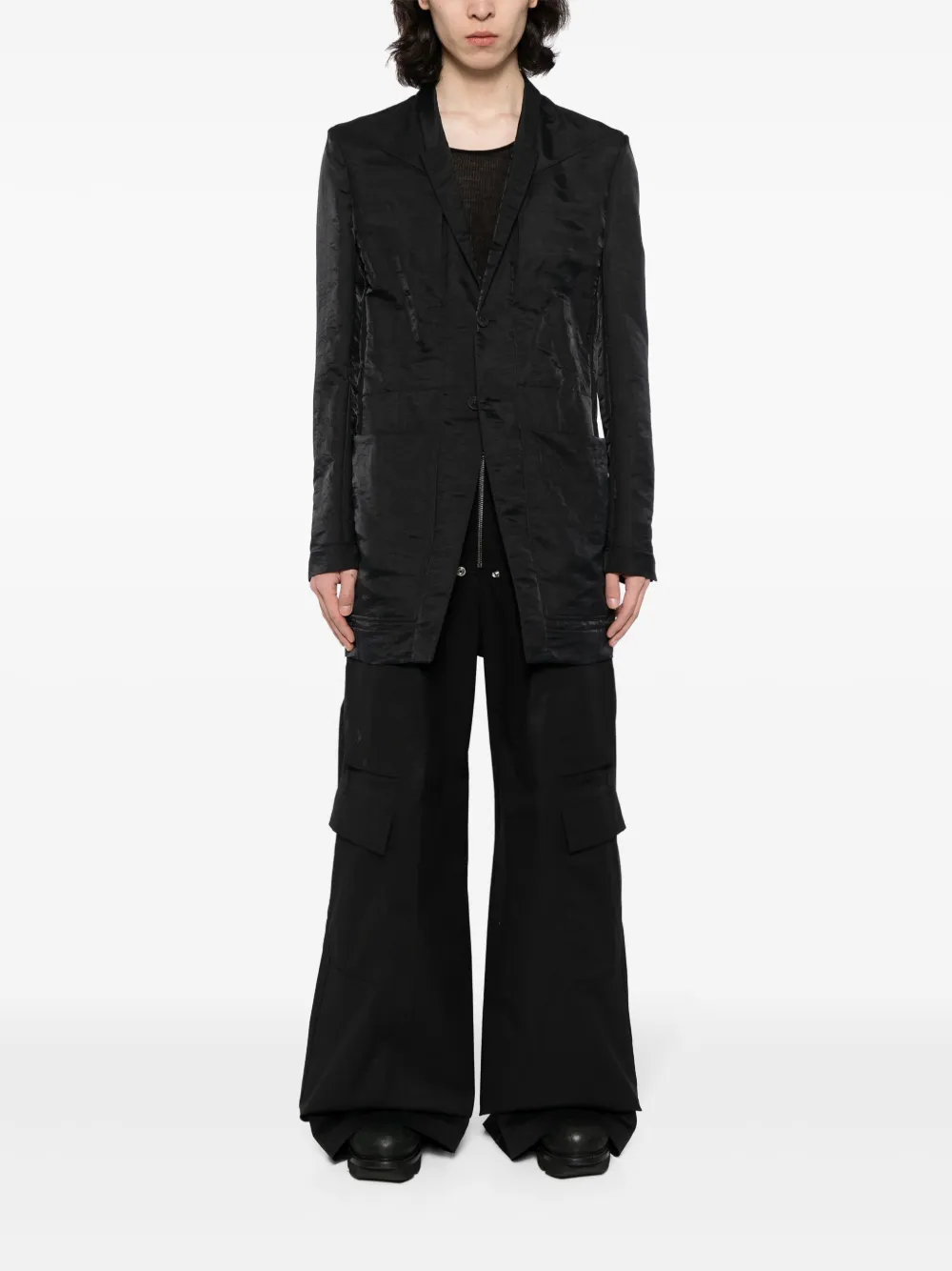 Shop Rick Owens Silk-blend Single-breasted Blazer In 黑色