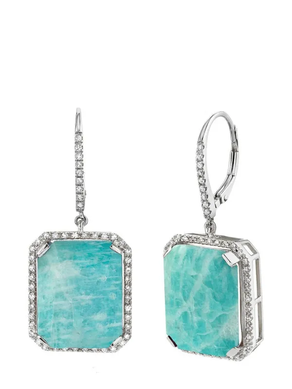 Shay 18kt White Gold Portrait Amazonite and Diamond Earrings in Silver