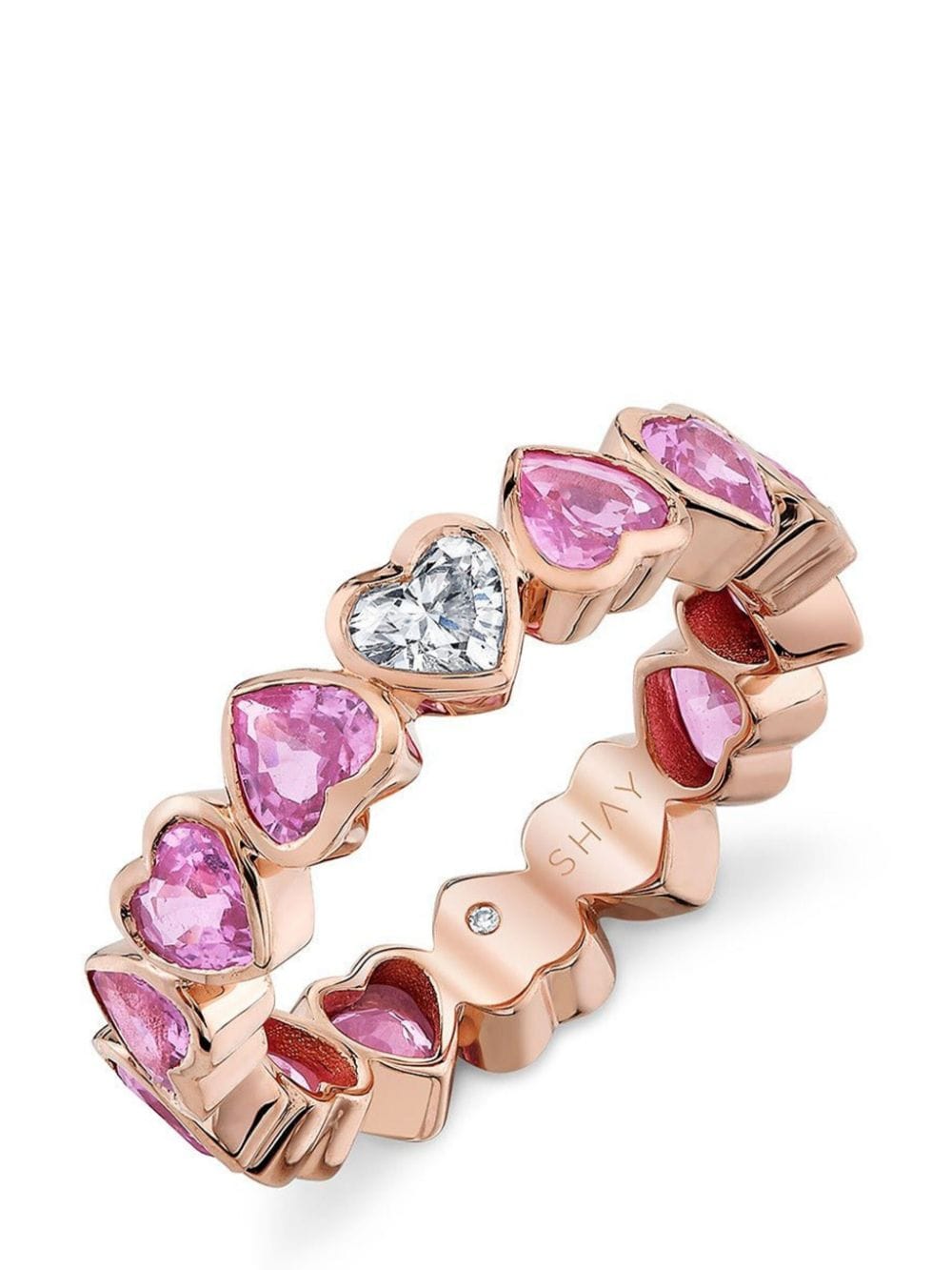 18kt rose gold, pink sapphire and diamond heart ring