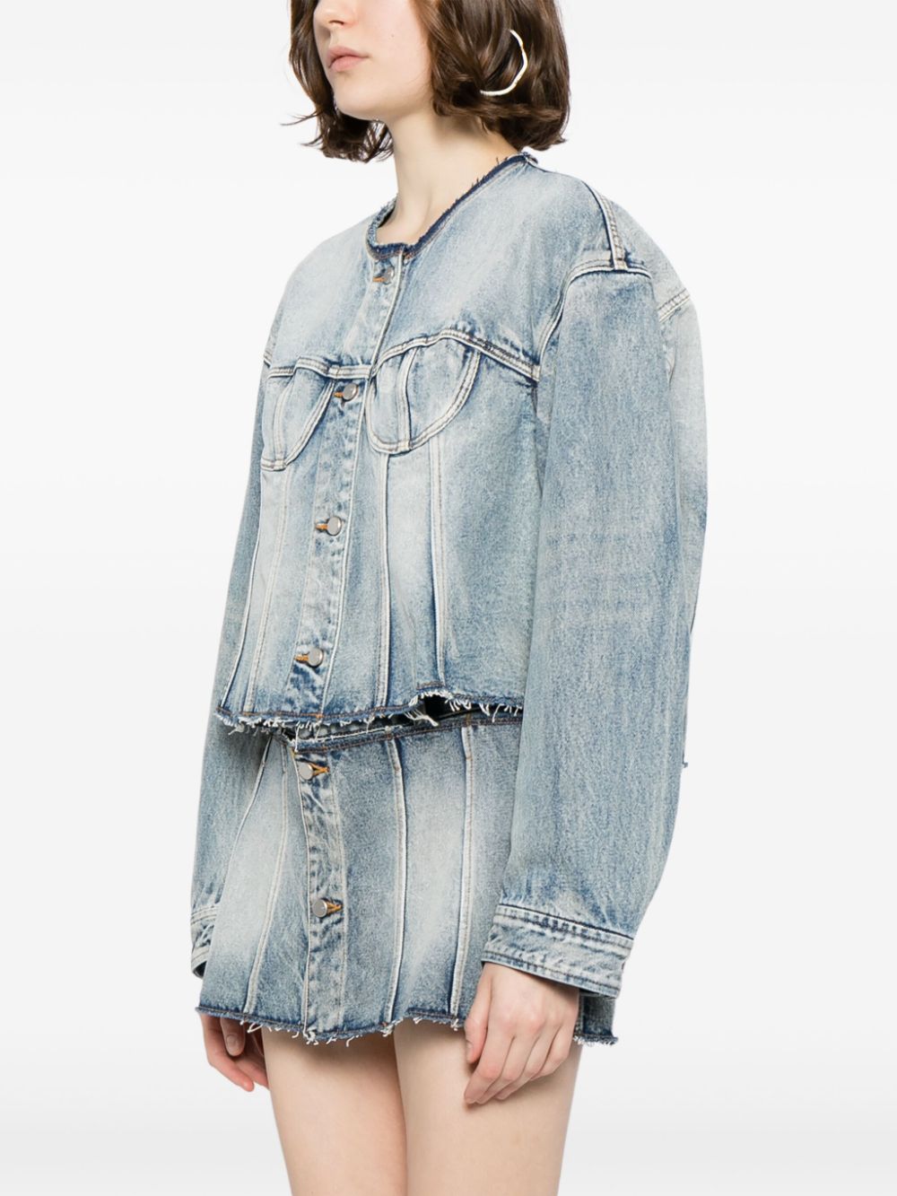 Shop Jnby Raw-hem Denim Jacket In 996