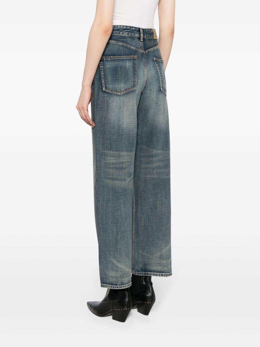 Shop Jnby Diamond-studded Straight-leg Jeans In Blue