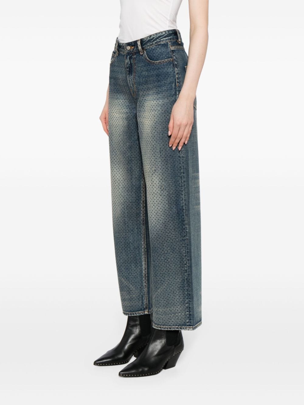 Shop Jnby Diamond-studded Straight-leg Jeans In Blue