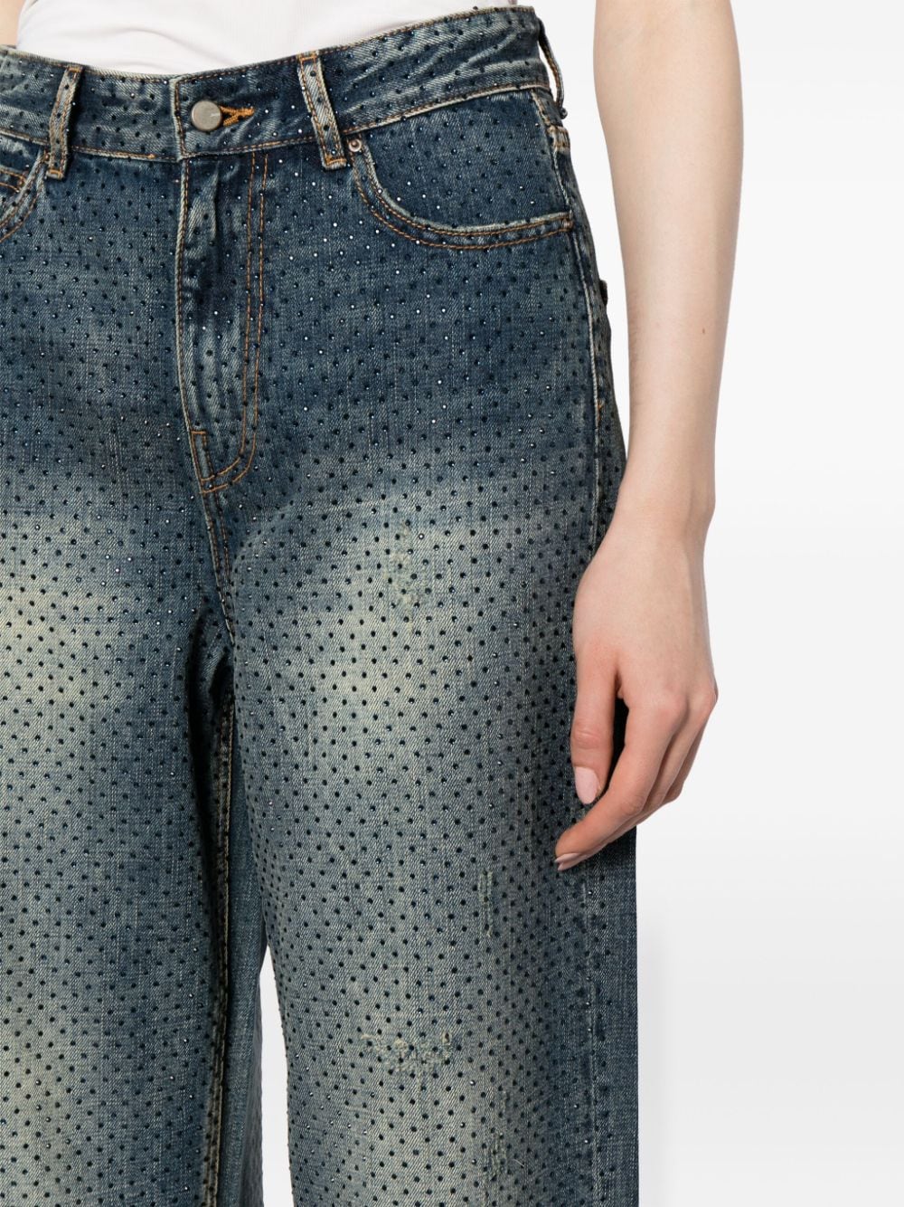 Shop Jnby Diamond-studded Straight-leg Jeans In Blue