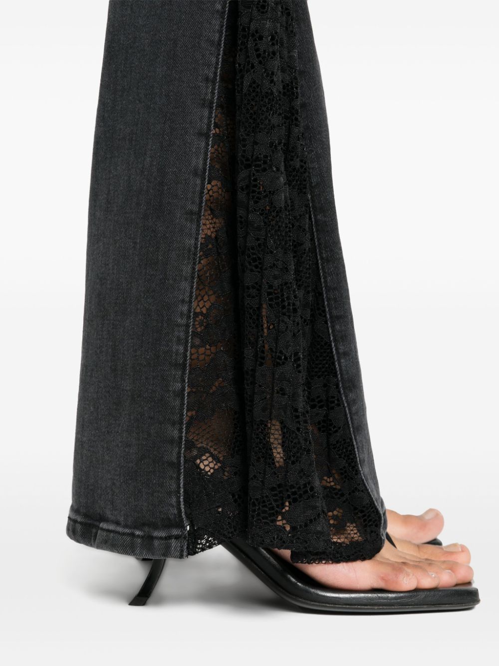 Shop Liu •jo Lace-panels Flared Jeans In Black