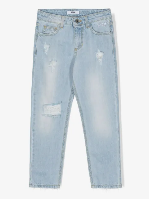 MSGM Kids distressed-finish straight-leg jeans