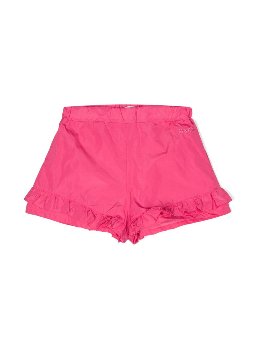 Msgm Kids' Ruffle-detail Taffeta Shorts In Pink