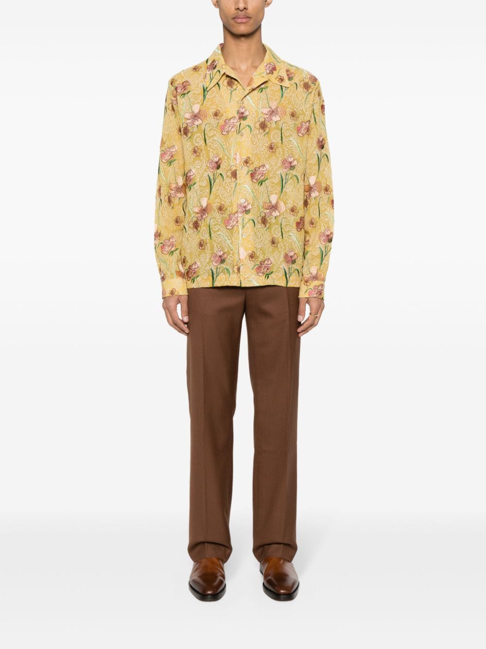 Shop Séfr Ripley Floral-embroidered Shirt In Yellow