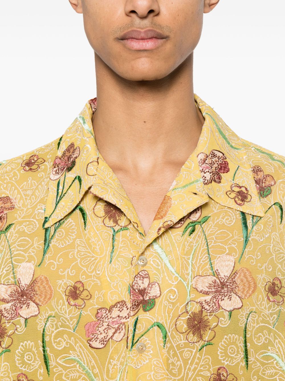 Shop Séfr Ripley Floral-embroidered Shirt In Yellow