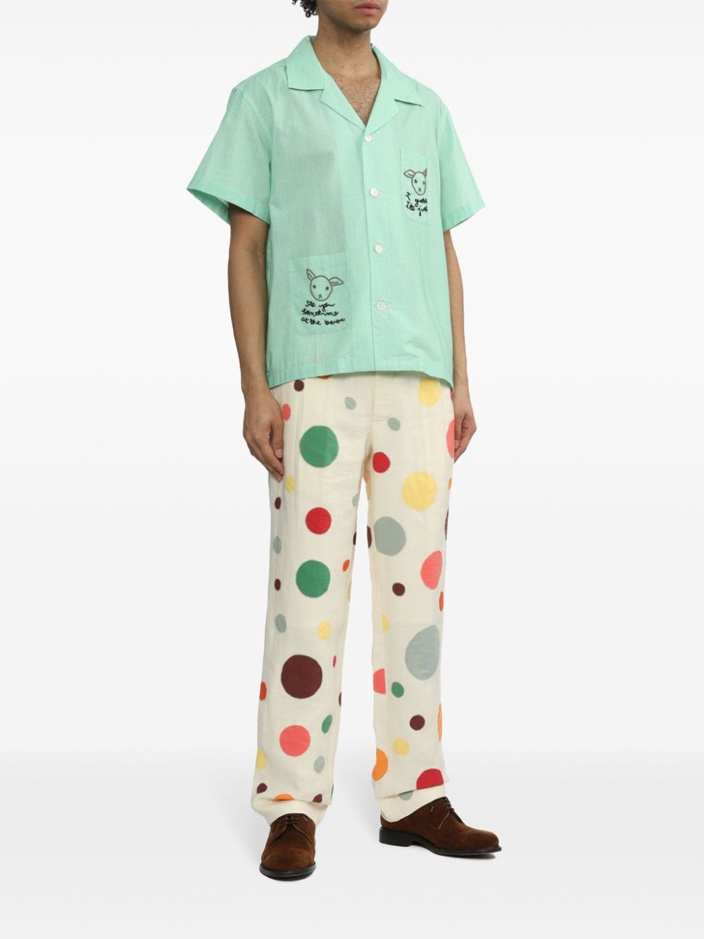Shop Bode Spot-print Linen Trousers In Neutrals