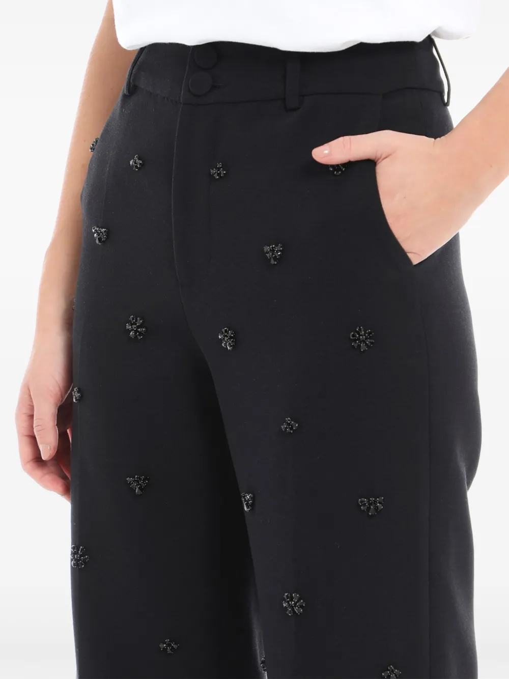 Huishan Zhang Crystal-embellished Tailored Trousers In Black