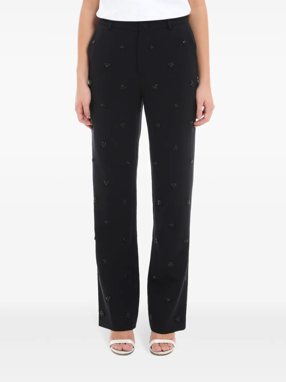 Huishan Zhang Crystal-embellished Tailored Trousers In Black